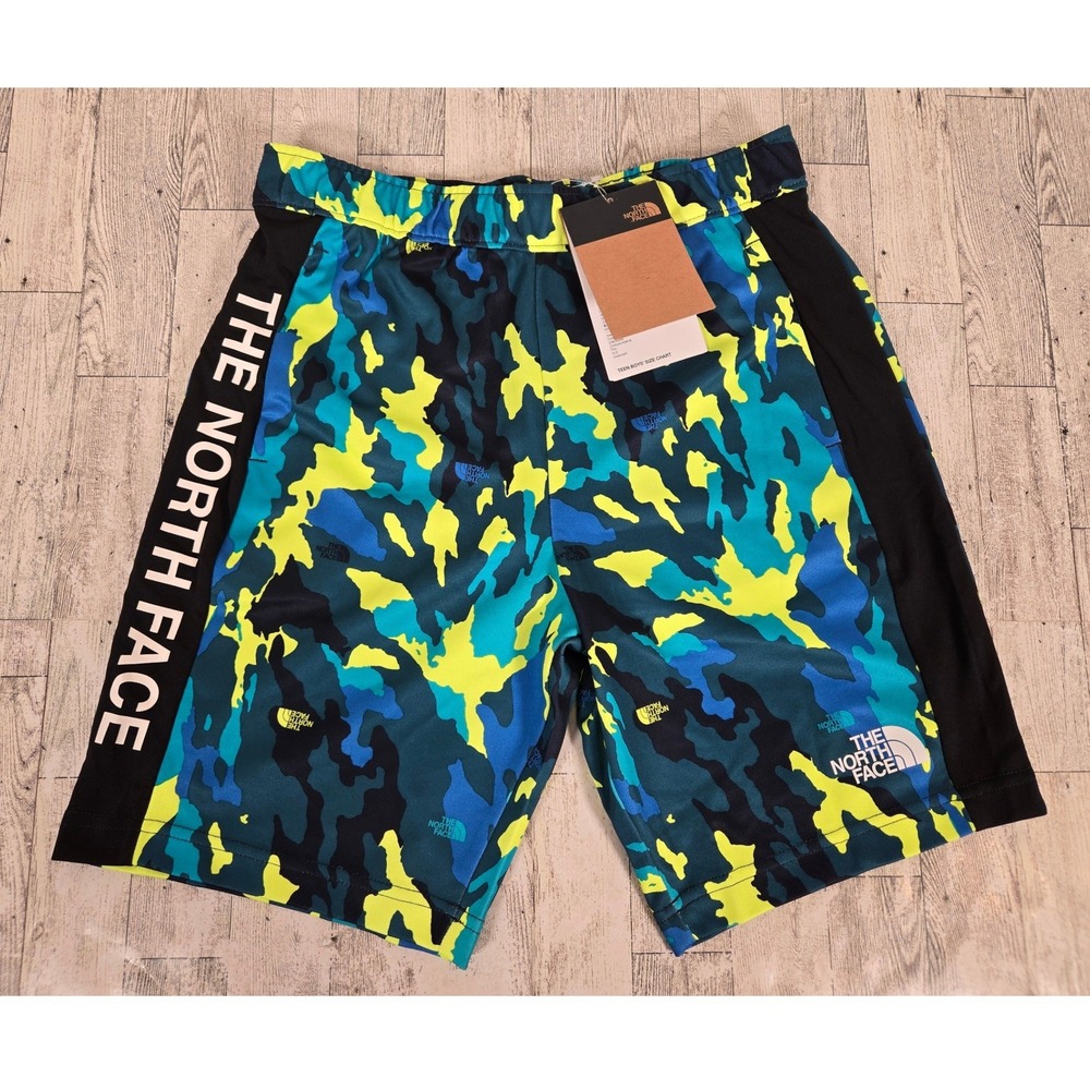 The North Face Boys XL 14/16 Never Stop Knit Shorts Blue Yellow Camo NF0A82T3IN7
